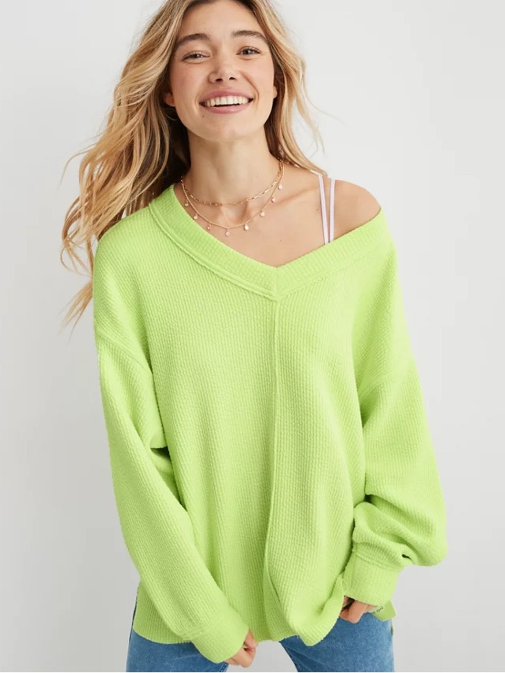 Aerie Wonder Textured V-Neck Sweatshirt EUC - size Small